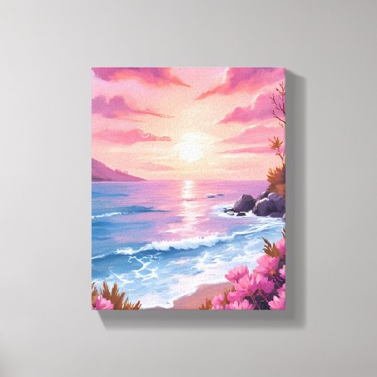 Blush Beach Bay | Oceaan Zonsondergang Roze Aquare Canvas Afdruk (Voorkant)