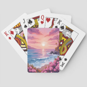 Blush Beach Bay   Oceaan Zonsondergang Roze Aquare Pokerkaarten