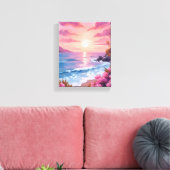 Blush Beach Bay | Ocean Sunset Pink Watercolor Canvas Afdruk (Insitu (Woonkamer))