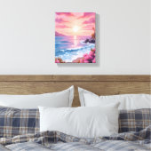 Blush Beach Bay | Ocean Sunset Pink Watercolor Canvas Afdruk (Insitu (Slaapkamer))