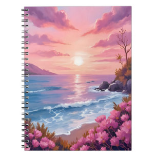 Blush Beach Bay   Oceanzonsondergang Roze Aquarel Notitieboek