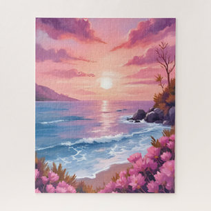 Blush Beach Bay   Oceanzonsondergang Roze Waterver Legpuzzel