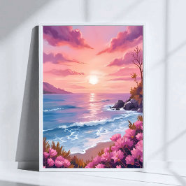 Blush Beach Bay | Oceanzonsondergang Roze Waterver Poster