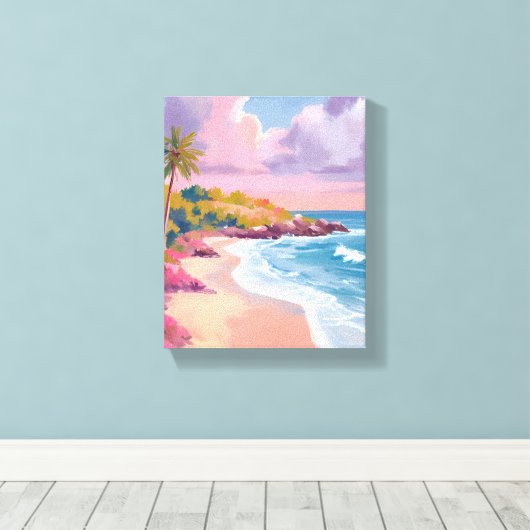 Blush Beach | Pink Ocean Painting Canvas Afdruk (Insitu (Houten vloer))