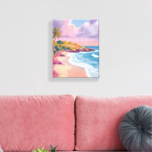 Blush Beach | Pink Ocean Painting Canvas Afdruk (Insitu (Woonkamer))