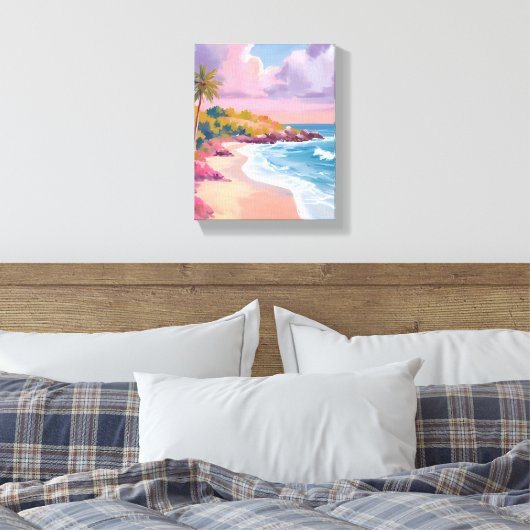 Blush Beach | Pink Ocean Painting Canvas Afdruk (Insitu (Slaapkamer))