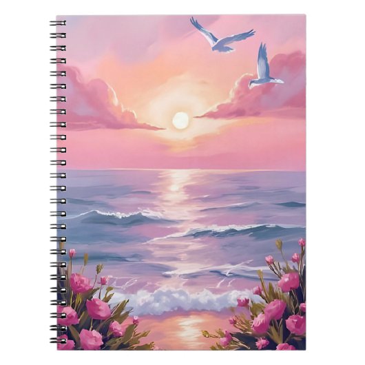 Blush Beach | Pink Ocean Sunset Coastal Watercolor Notitieboek (Voorkant)