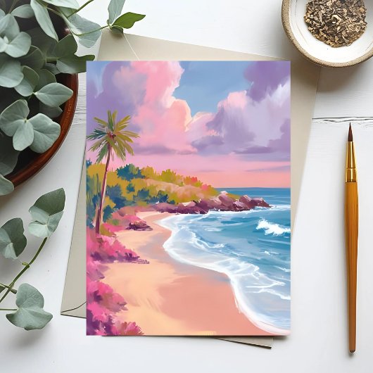 Blush Beach | Roze Oceaan Schilderij Briefkaart