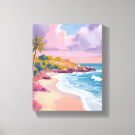 Blush Beach | Roze Oceaan Schilderij Canvas Afdruk