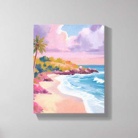 Blush Beach | Roze Oceaan Schilderij Canvas Afdruk (Voorkant)
