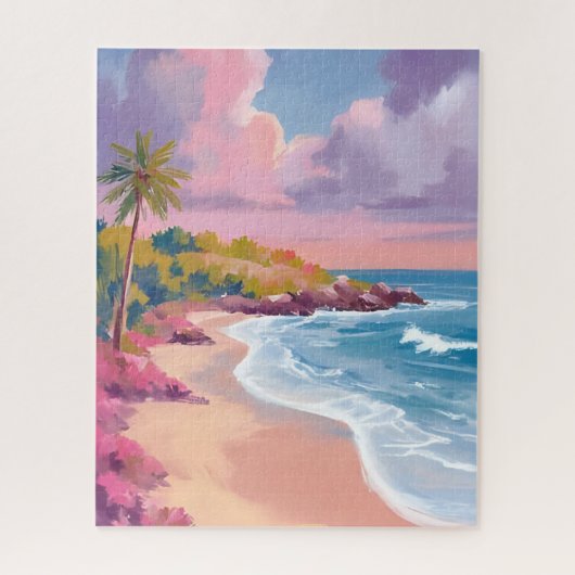 Blush Beach | Roze Oceaan Schilderij Legpuzzel (Verticaal)