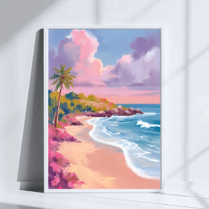 Blush Beach   Roze Oceaan Schilderij Poster