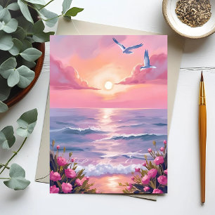 Blush Beach   Roze Oceaan Zonsondergang Kust Water Briefkaart