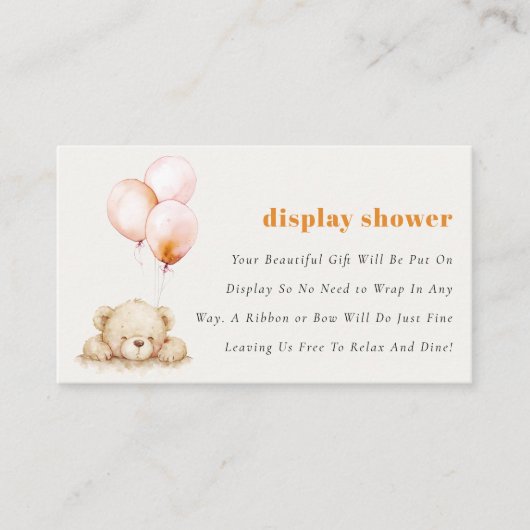 Blush Bearly Wait Balloon Baby Display Shower Informatiekaartje (Voorkant)