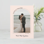 Blush Beauely Arch Weddenschap Foto Love & Bedankt (Staand voorkant)