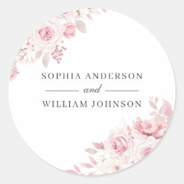 Blush Beauful Floral Waterverf Wedding Favor Ronde Sticker