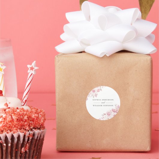 Blush Beauful Floral Waterverf Wedding Favor Ronde Sticker (Feest)