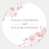 Blush Beauful Floral Waterverf Wedding Favor Ronde Sticker (Voorkant)