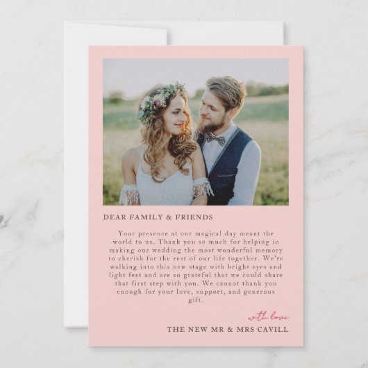 Blush Beautiful Timeless Double Sided Wedding Bedankkaart (Achterkant)
