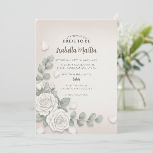 Blush Beige Bloemen Bruids Douche Uitnodiging Kaar (Staand voorkant)