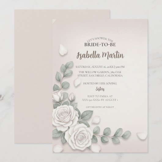 Blush Beige Bloemen Bruids Douche Uitnodiging Kaar (Voorkant / Achterkant)