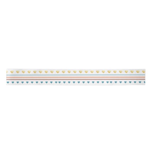 Blush Beige Blue Boho Hearts Stripes Satin Ribbon Satijnen Lint (Voorkant)