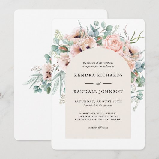 Blush Beige Boho Poppies en Greenery Wedding Kaart (Voorkant / Achterkant)