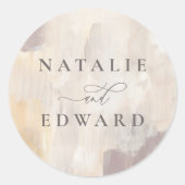 Blush beige en crème abstract geschilderde bruilof ronde sticker (Voorkant)