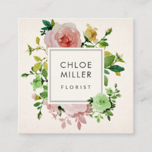 Blush Beige  Floral Square Visitekaartjes