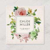 Blush Beige  Floral Square Visitekaartjes (Voorkant)