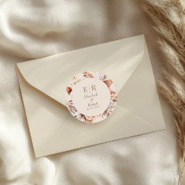 Blush Beige Monogram Trouwsticker Geschenkverpakki Ronde Sticker
