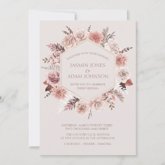 Blush Beige Pampas Floral Boho Wedding Kaart (Voorkant)