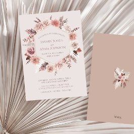 Blush Beige Pampas Floral Boho Wedding Kaart