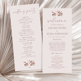 Blush Beige Pampas Floral Boho Wedding Programma