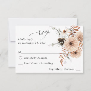 Blush Beige & Pine Rustic geen maaltijd RSVP Kaartje