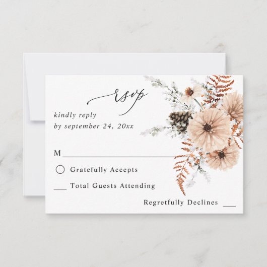 Blush Beige & Pine Rustic geen maaltijd RSVP Kaartje (Voorkant)