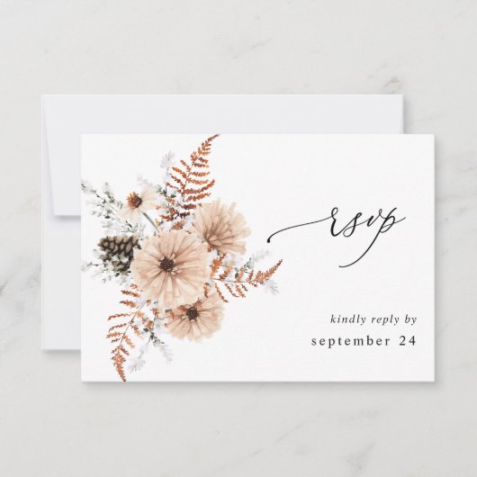 Blush Beige & Pine Rustic met maaltijd RSVP (Voorkant)