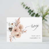 Blush Beige & Pine Rustic met maaltijd RSVP Kaartje (Staand voorkant)
