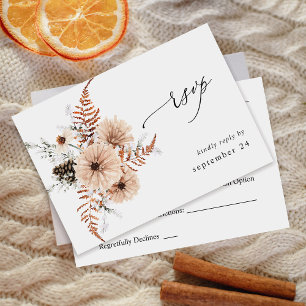 Blush Beige & Pine Rustic met maaltijd RSVP Kaartje