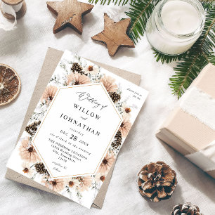 Blush Beige & Pine Rustic Wedding Kaart