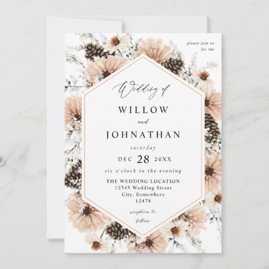 Blush Beige & Pine Rustic Wedding Kaart (Voorkant)