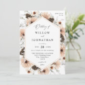Blush Beige & Pine Rustic Wedding Kaart (Staand voorkant)