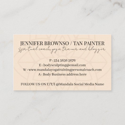 Blush Beige Spiritueel Yoga Mandala Visitekaartje (Achterkant)