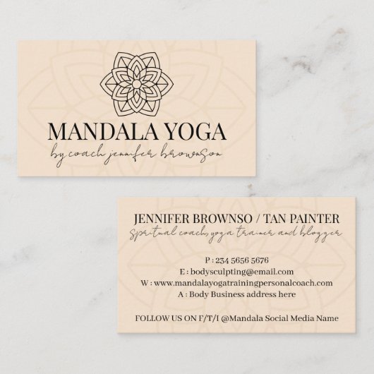 Blush Beige Spiritueel Yoga Mandala Visitekaartje (Voorkant / Achterkant)