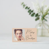Blush Beige Zwarte Script Foto Make-up Zakelijk Visitekaartje (Staand voorkant)