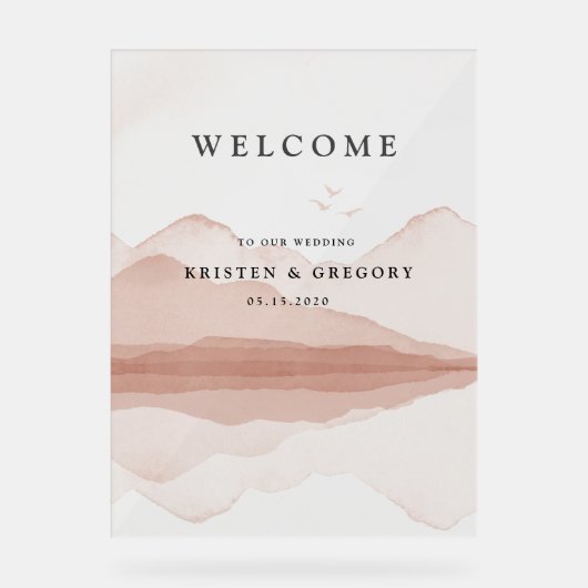 Blush Bergketen Landschap Bruiloft Acryl Bord (Voorkant)