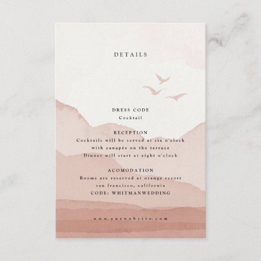 Blush Bergketen Landschap Bruiloft Details Informatiekaartje (Voorkant)