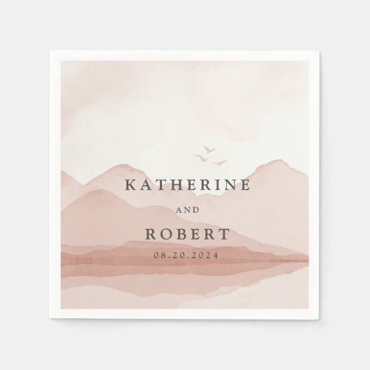 Blush bergketen landschap bruiloft monogram servet (Voorkant)