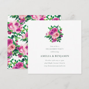 Blush Berry Bloemrijke Verloving Feest Magenta Kaart