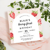 Blush Berry First Birthday Strawberry Square Kaart